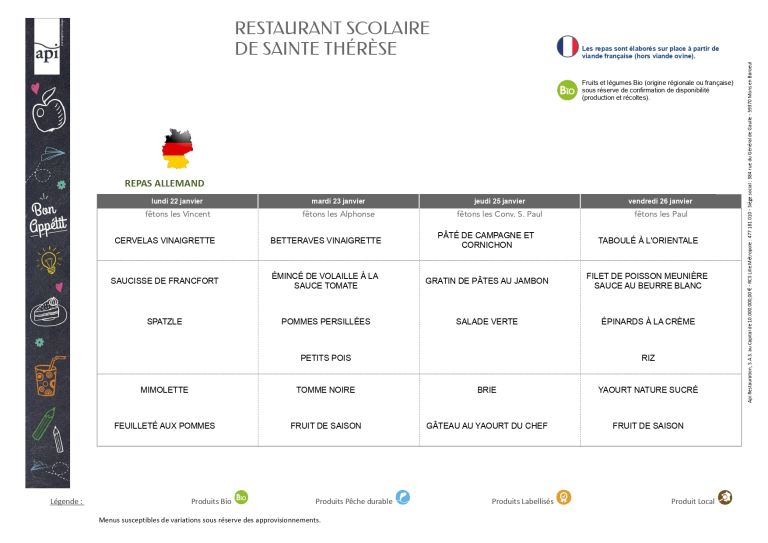 Menus du 22/01 au 26/07 - Ensemble scolaire Saint-Jacques